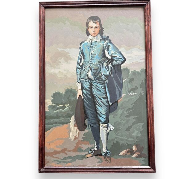 Other - Vintage XL Paint by Numbers Blue Boy 29.5” X 19.5” Framed MCM Wall Art Kitsch